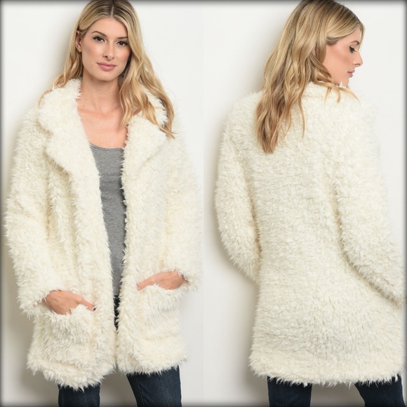 💕Shaggy Ivory Snow Faux Fur Coat - Picture 3 of 6